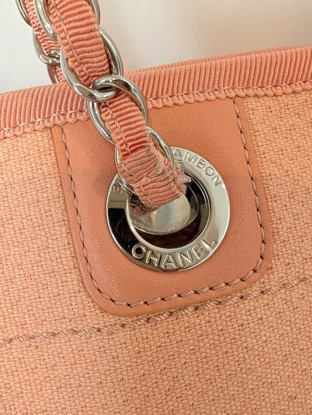 CHANEL Deauville Peach Chain-Handle Logo Tote - Picture 13 of 16